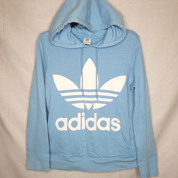 ADIDAS CLASSIC TREFOIL PULLOVER HOODIE SKY BLUE EUC MEDIUM - Picture 1 of 8